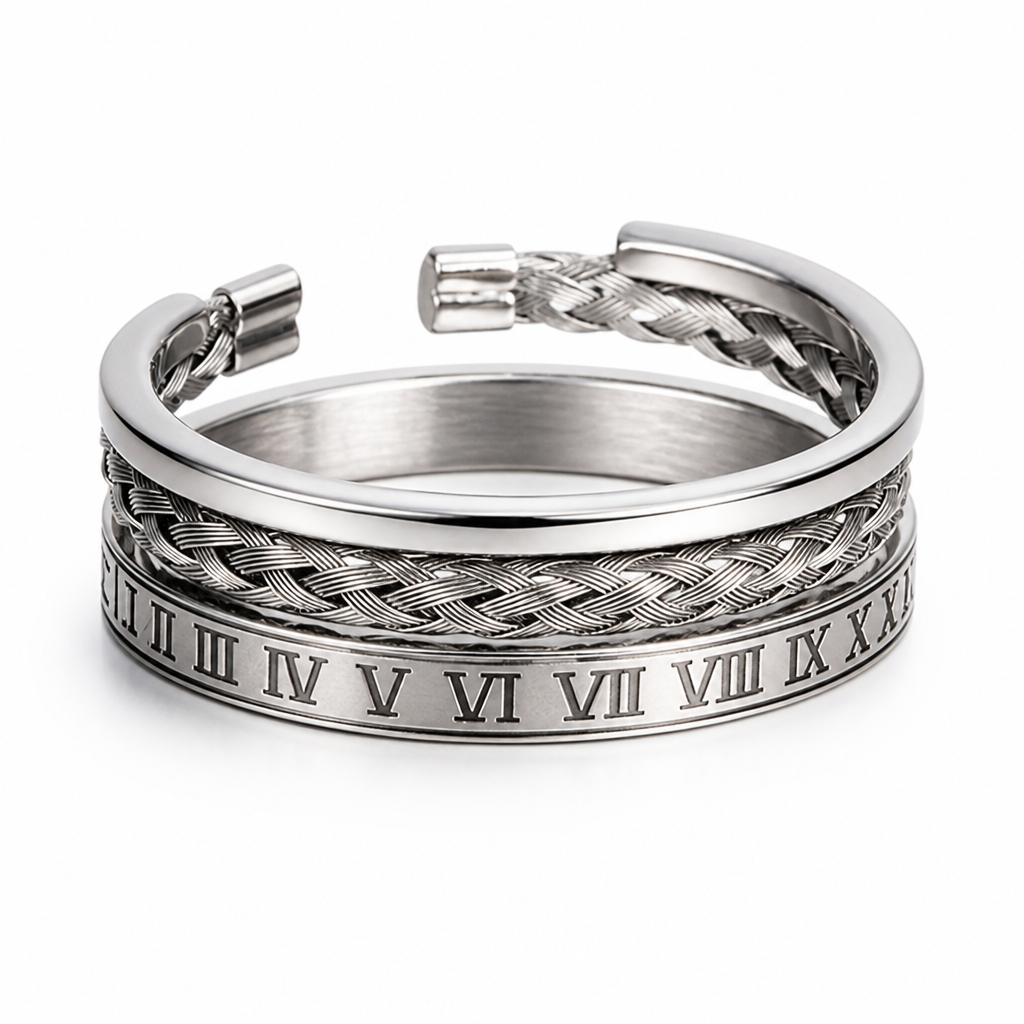 Surgical Stainless Steel Roman Numeral Bracelet Set (Adjustable) | ribuella
