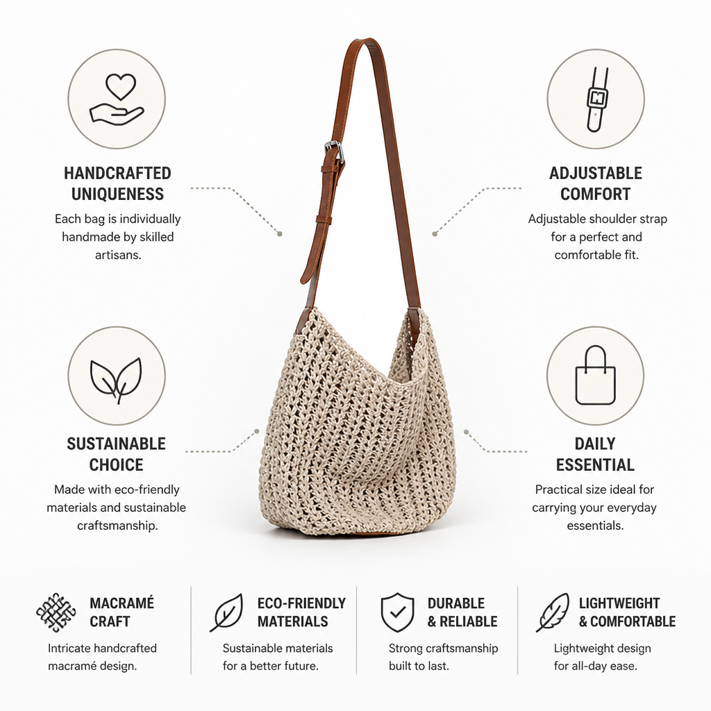 Sustainable Handcrafted Macramé Crossbody Bag (Adjustable Strap) | ribuella
