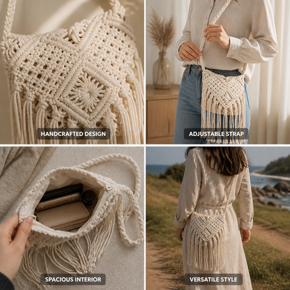 Sustainable Handcrafted Macramé Shoulder Bag (Adjustable Strap) | ribuella