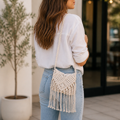 Sustainable Handcrafted Macramé Shoulder Bag (Adjustable Strap) | ribuella