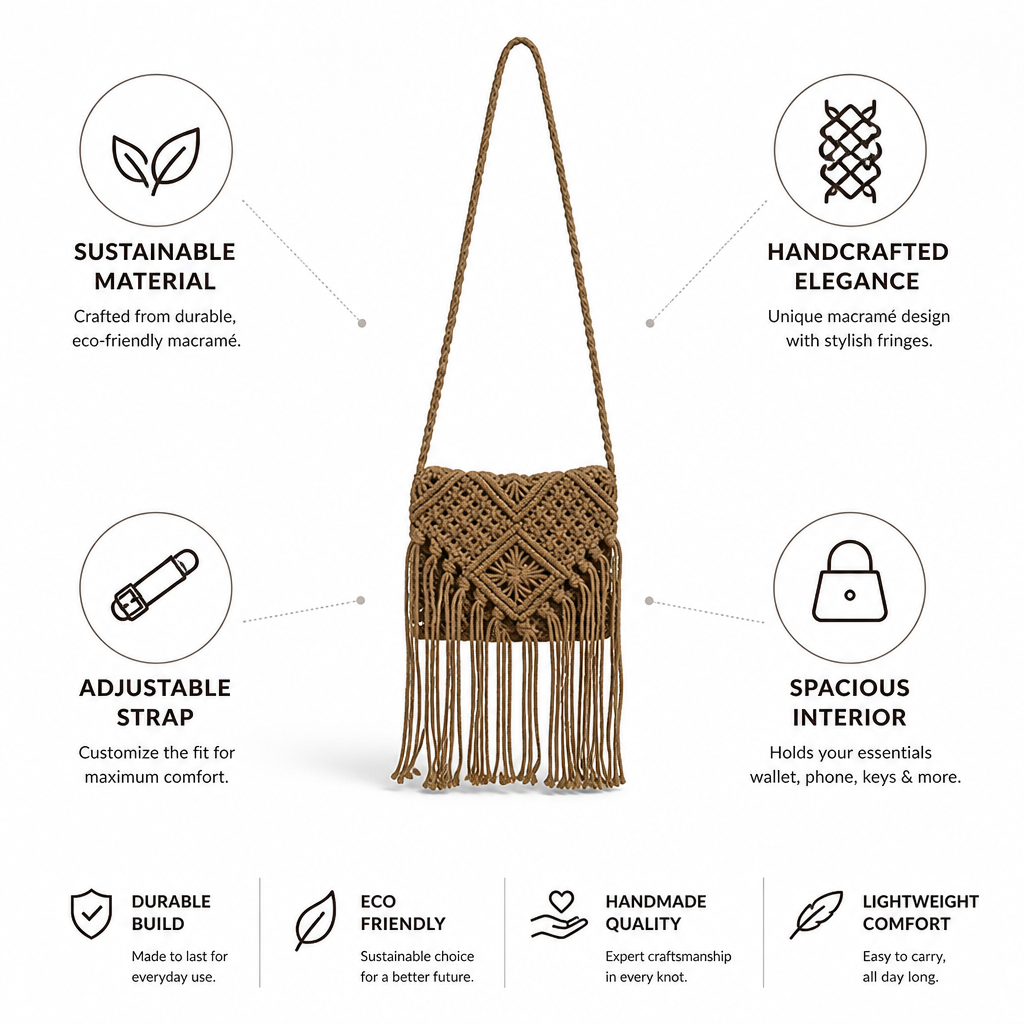Sustainable Handcrafted Macramé Shoulder Bag (Adjustable Strap) | ribuella