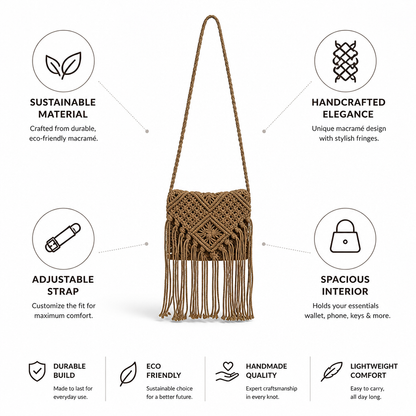 Sustainable Handcrafted Macramé Shoulder Bag (Adjustable Strap) | ribuella