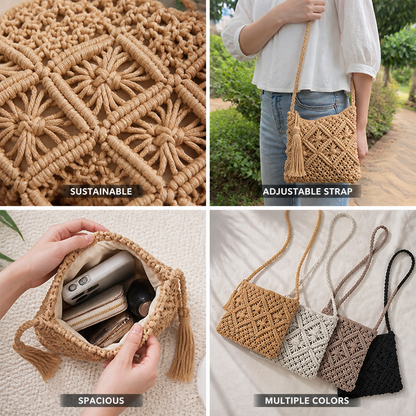 Sustainable Handmade Macrame Shoulder Bag (Adjustable Braided Strap) | ribuella