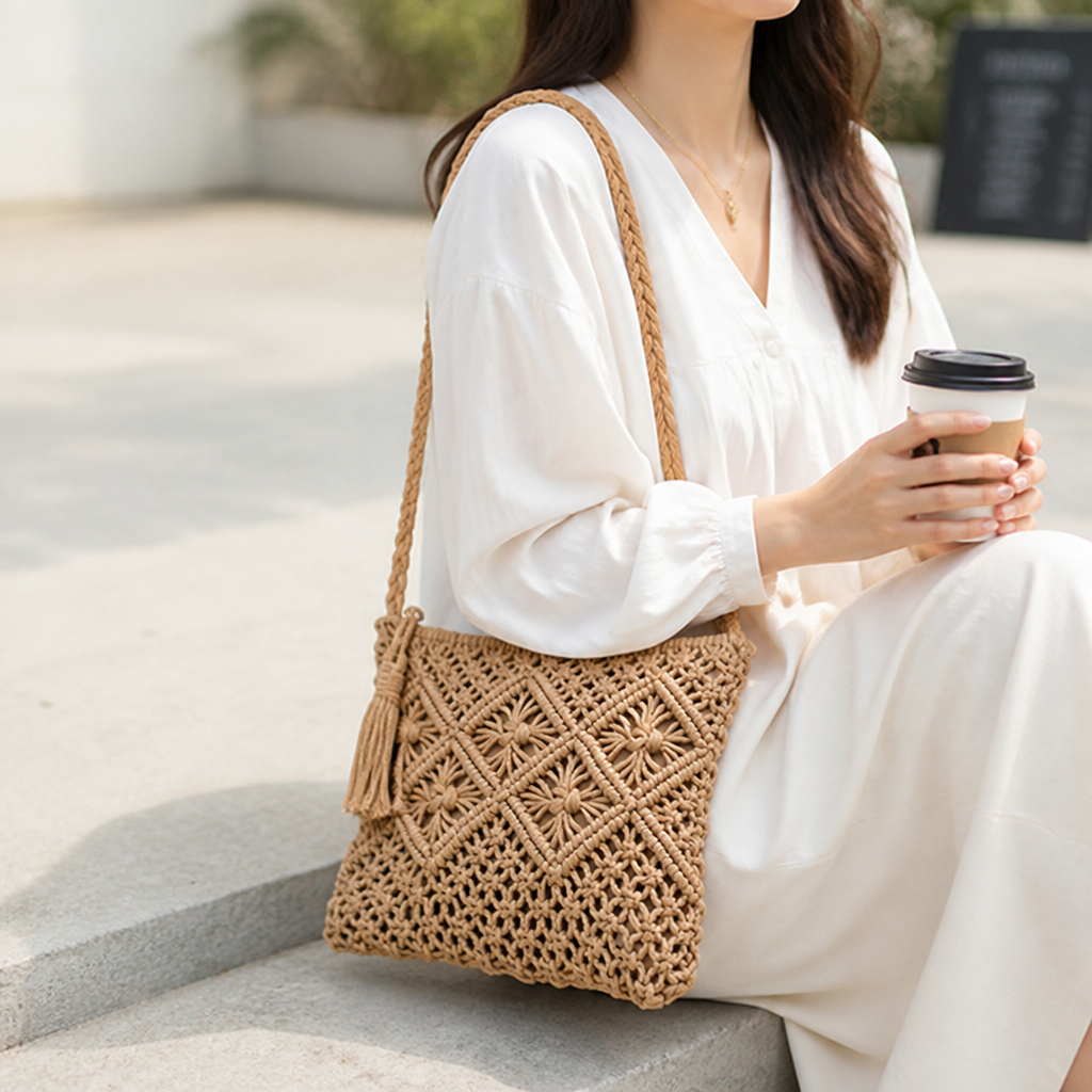 Sustainable Handmade Macrame Shoulder Bag (Adjustable Braided Strap) | ribuella