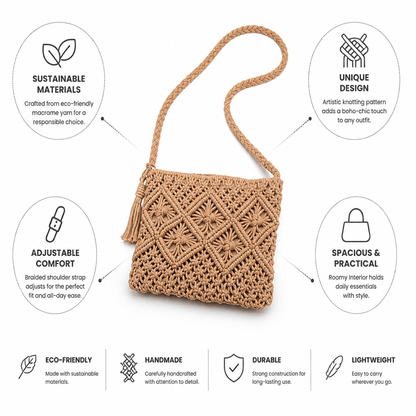 Sustainable Handmade Macrame Shoulder Bag (Adjustable Braided Strap) | ribuella