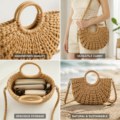 Sustainably Sourced Handwoven Straw Crossbody Bag (Removable Strap) | ribuella
