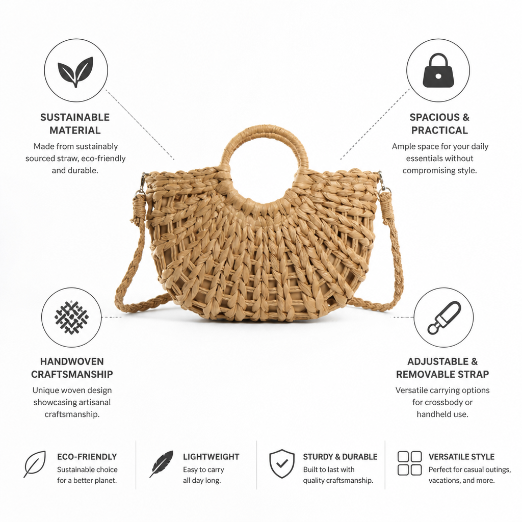 Sustainably Sourced Handwoven Straw Crossbody Bag (Removable Strap) | ribuella