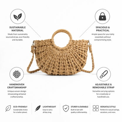 Sustainably Sourced Handwoven Straw Crossbody Bag (Removable Strap) | ribuella