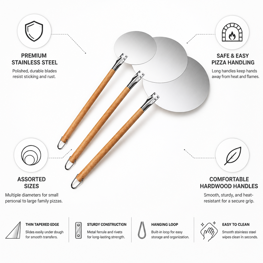 Thin Tapered Stainless Steel Pizza Peel Set (Assorted Sizes) | ribuella