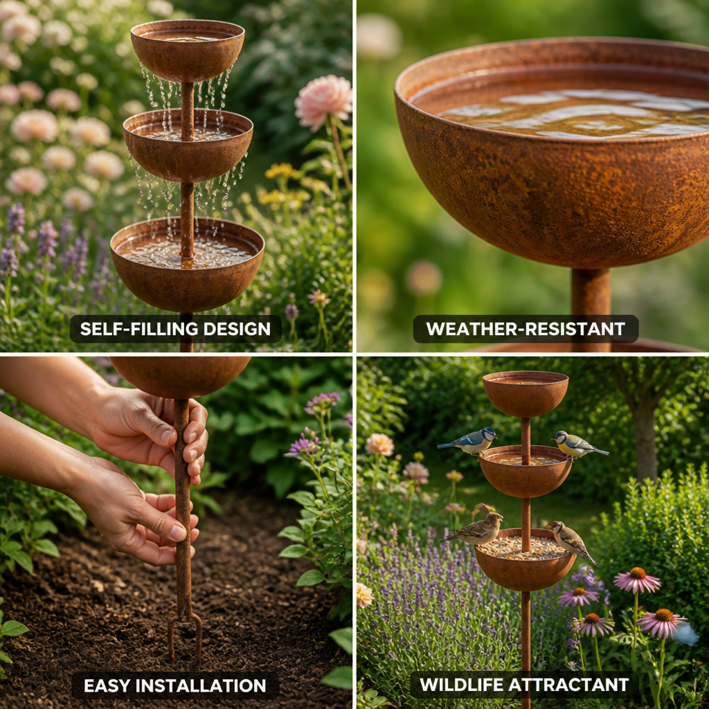 Three-Tier Rustic Copper Bird Bath Stake | ribuella