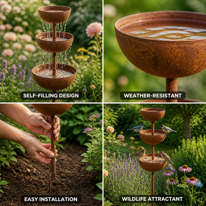 Three-Tier Rustic Copper Bird Bath Stake | ribuella