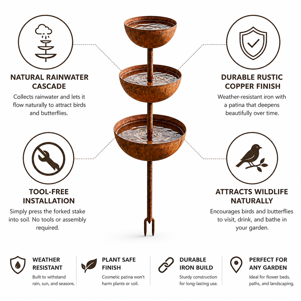 Three-Tier Rustic Copper Bird Bath Stake | ribuella