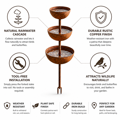 Three-Tier Rustic Copper Bird Bath Stake | ribuella