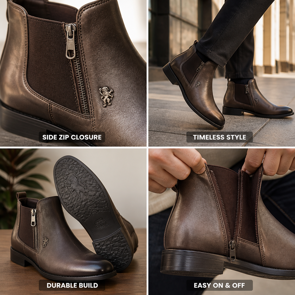Timeless Lion Emblem Chelsea Boots (Side Zipper) | ribuella