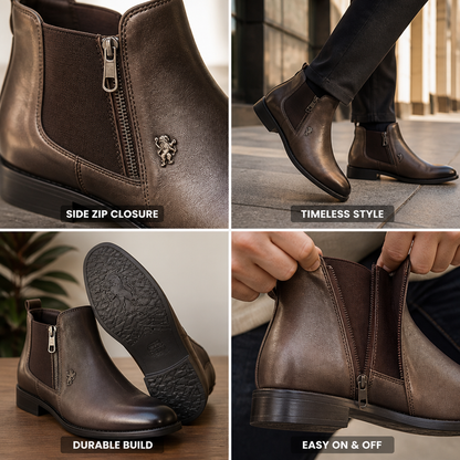 Timeless Lion Emblem Chelsea Boots (Side Zipper) | ribuella