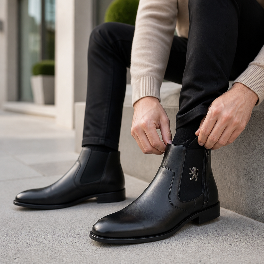 Timeless Lion Emblem Chelsea Boots (Side Zipper) | ribuella