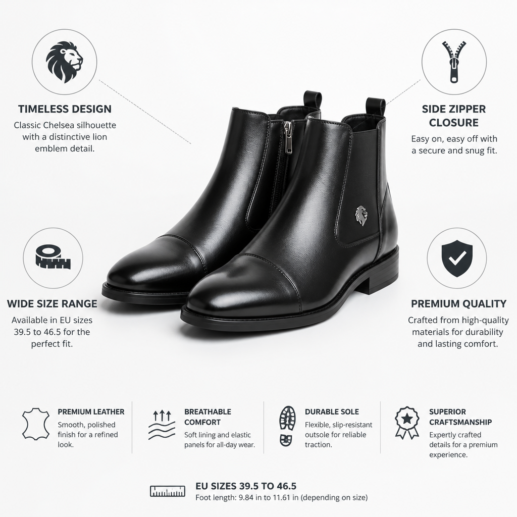 Timeless Lion Emblem Chelsea Boots (Side Zipper) | ribuella