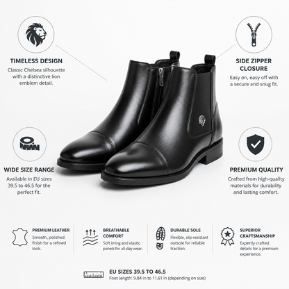 Timeless Lion Emblem Chelsea Boots (Side Zipper) | ribuella