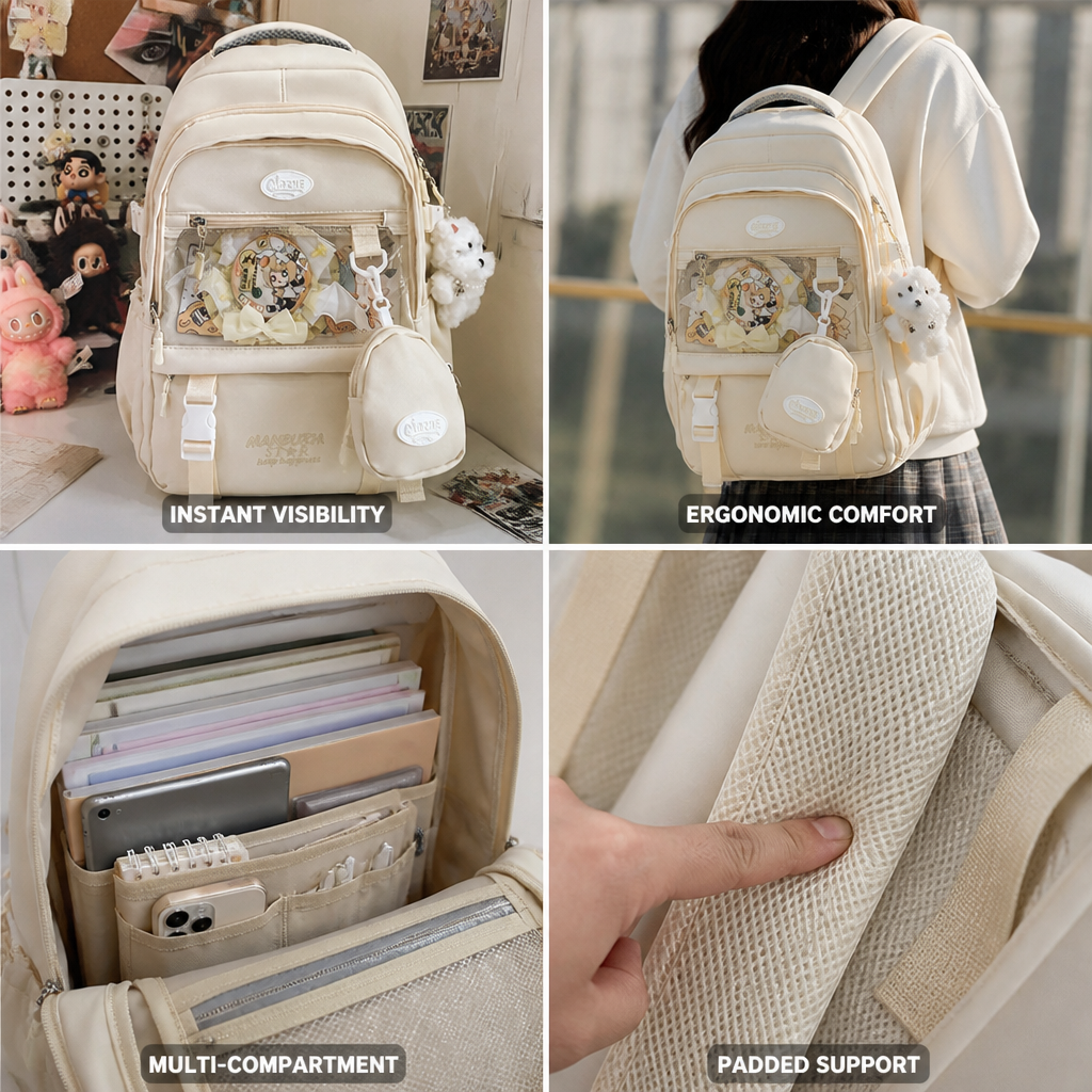 Transparent Front Panel & Padded Shoulder Straps School Backpack | ribuella
