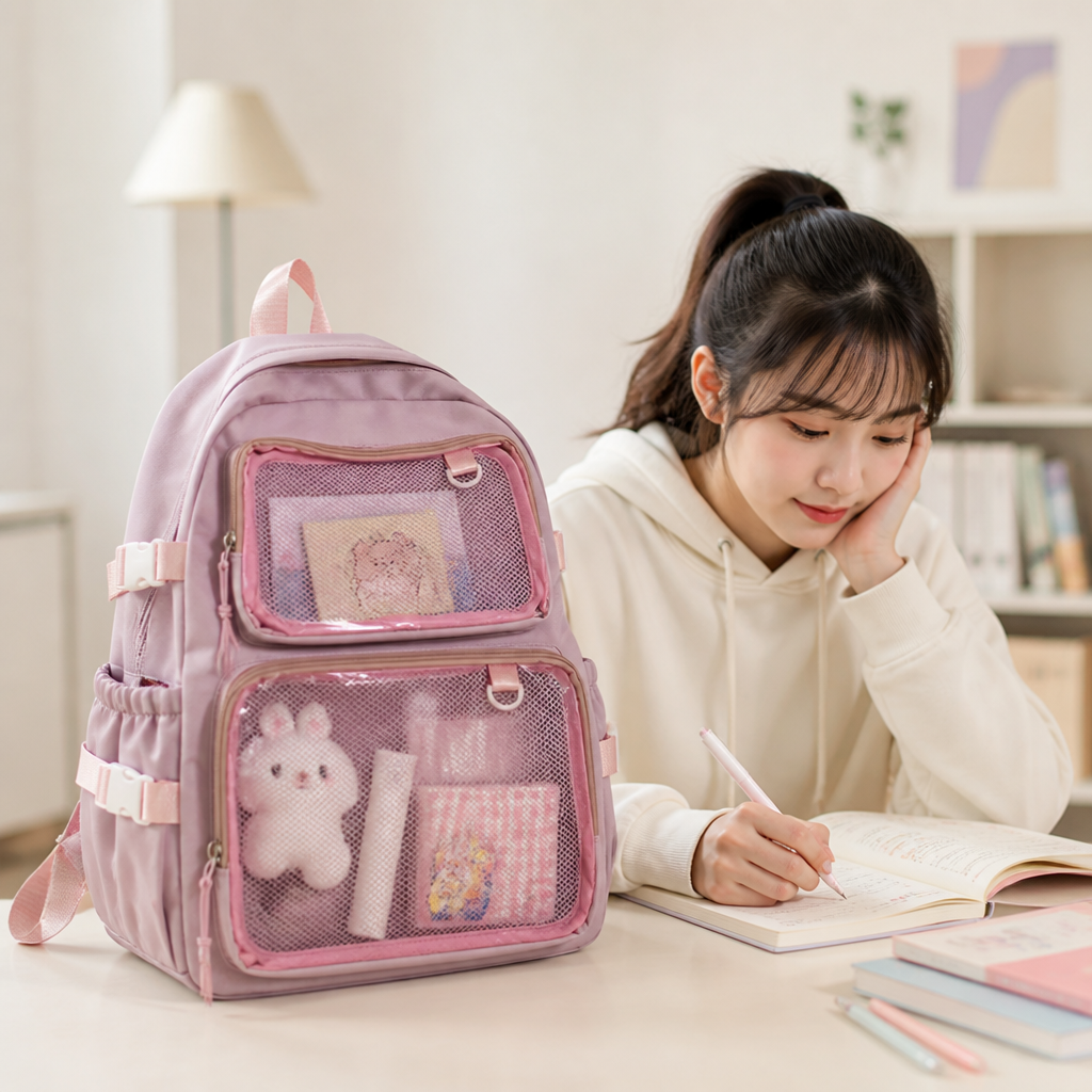 Transparent Mesh Multi-Compartment School Backpack | ribuella