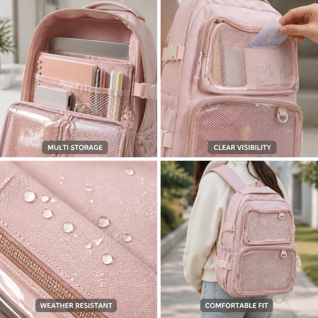 Transparent Mesh Multi-Compartment School Backpack | ribuella
