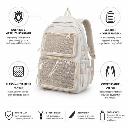 Transparent Mesh Multi-Compartment School Backpack | ribuella