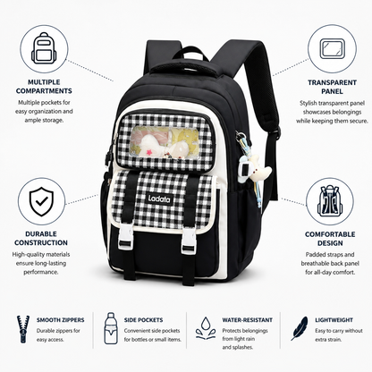 Transparent Panel Multi-Compartment Kids School Backpack | ribuella