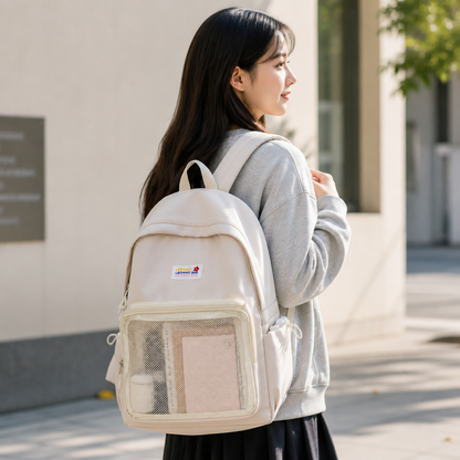Transparent Panel Water-Resistant School Backpack (Padded Straps & Laptop Pocket) | ribuella
