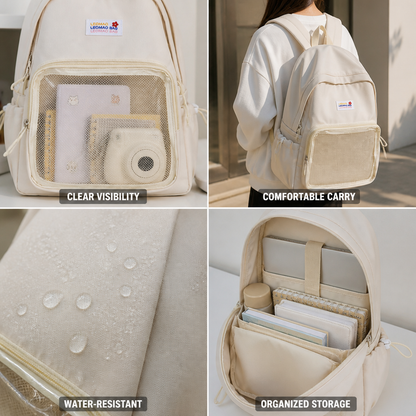 Transparent Panel Water-Resistant School Backpack (Padded Straps & Laptop Pocket) | ribuella