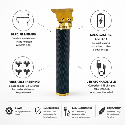 USB-Rechargeable Stainless Steel Hair & Beard Trimmer (60-Minute Runtime) | ribuella