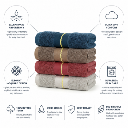 Ultra-Absorbent Cotton Terry Jacquard Bath Towel | ribuella