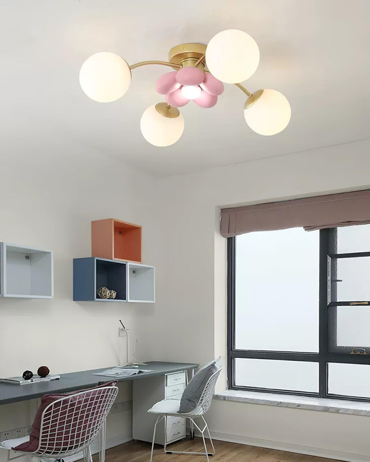 Blossura Pink Petal Ceiling Light, Gold Base, Warm Glow