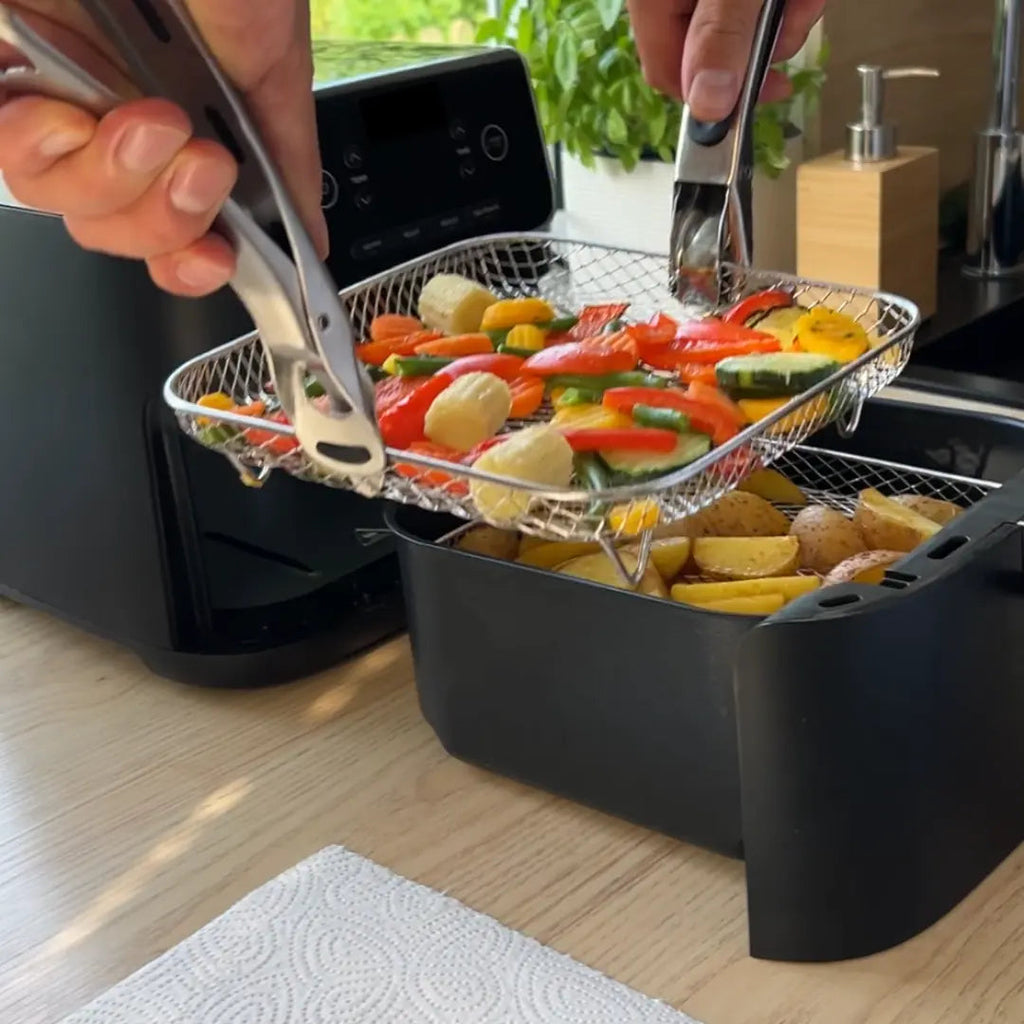Coșuri stivuibile pentru friteuze cu aer cald, cu clește termorezistent oferit cadou | ribuella
