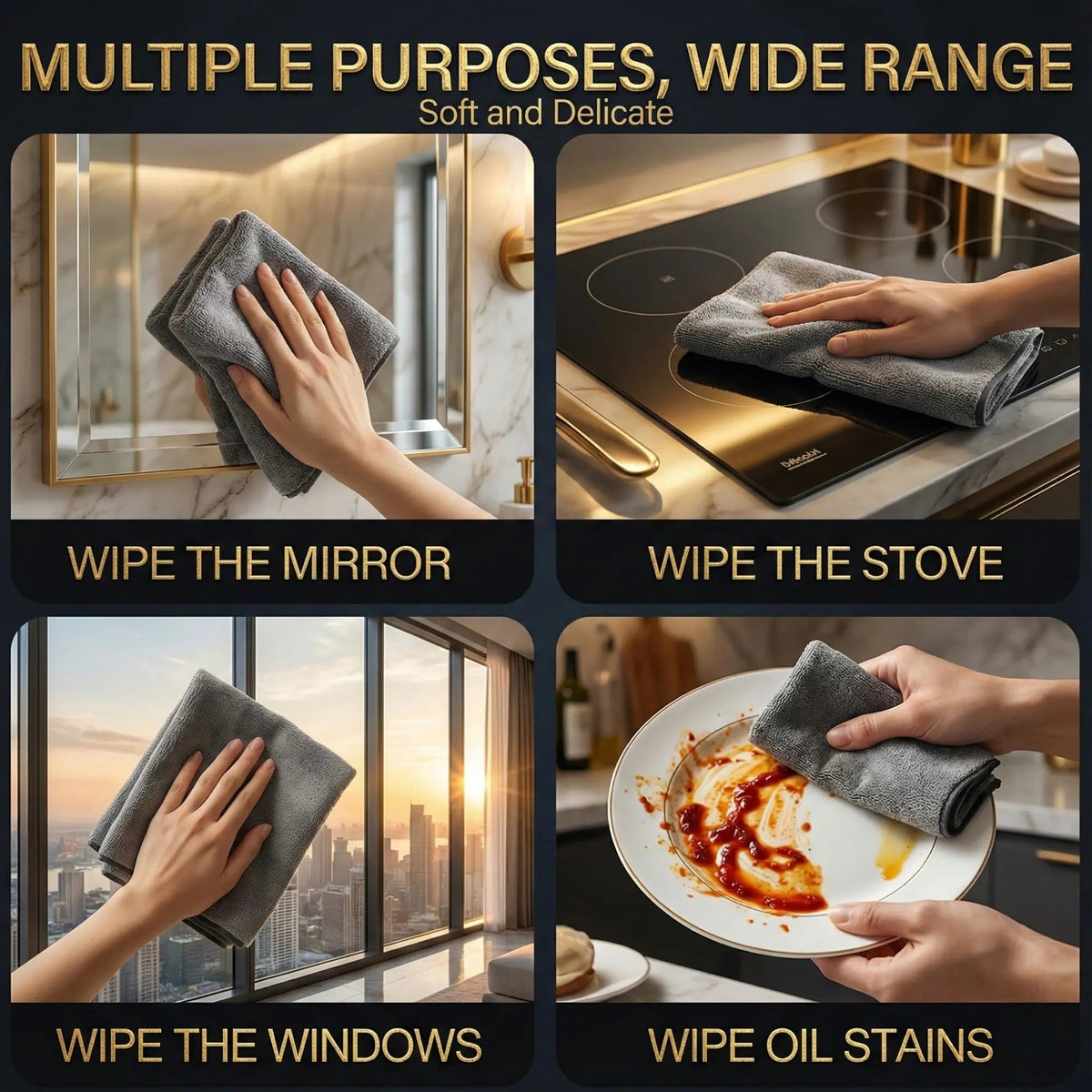 Set of 10 Reusable Lint-Free Microfiber Cloths for Glass Cleaning | ribuella