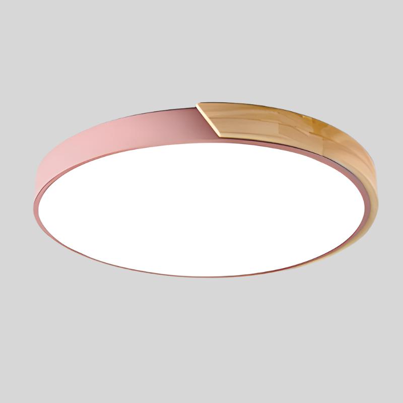 Luz de teto redonda fina, silhueta moderna e minimalista e brilho ambiente suave e quente