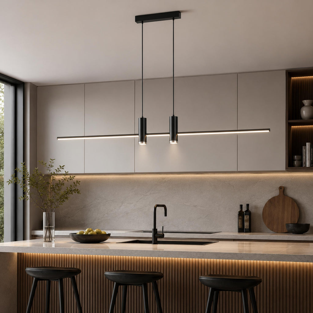 Moderní nastavitelná závěsná lampa, kovové svítidlo s LED technologií pro osvětlení kuchyně | ribuella