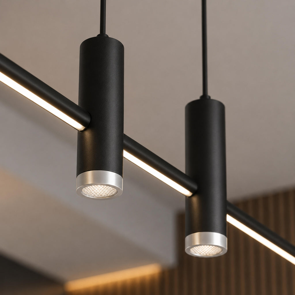 Moderní nastavitelná závěsná lampa, kovové svítidlo s LED technologií pro osvětlení kuchyně | ribuella