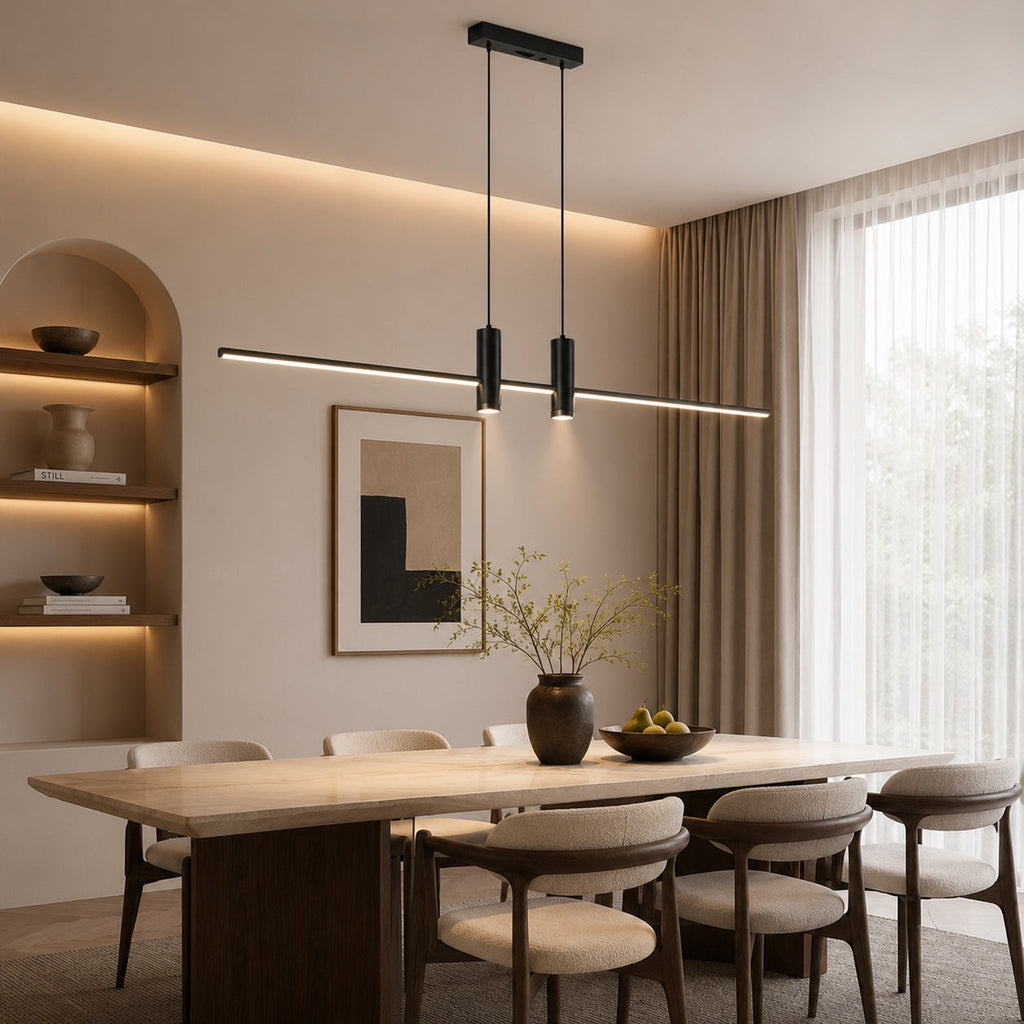 Moderní nastavitelná závěsná lampa, kovové svítidlo s LED technologií pro osvětlení kuchyně | ribuella