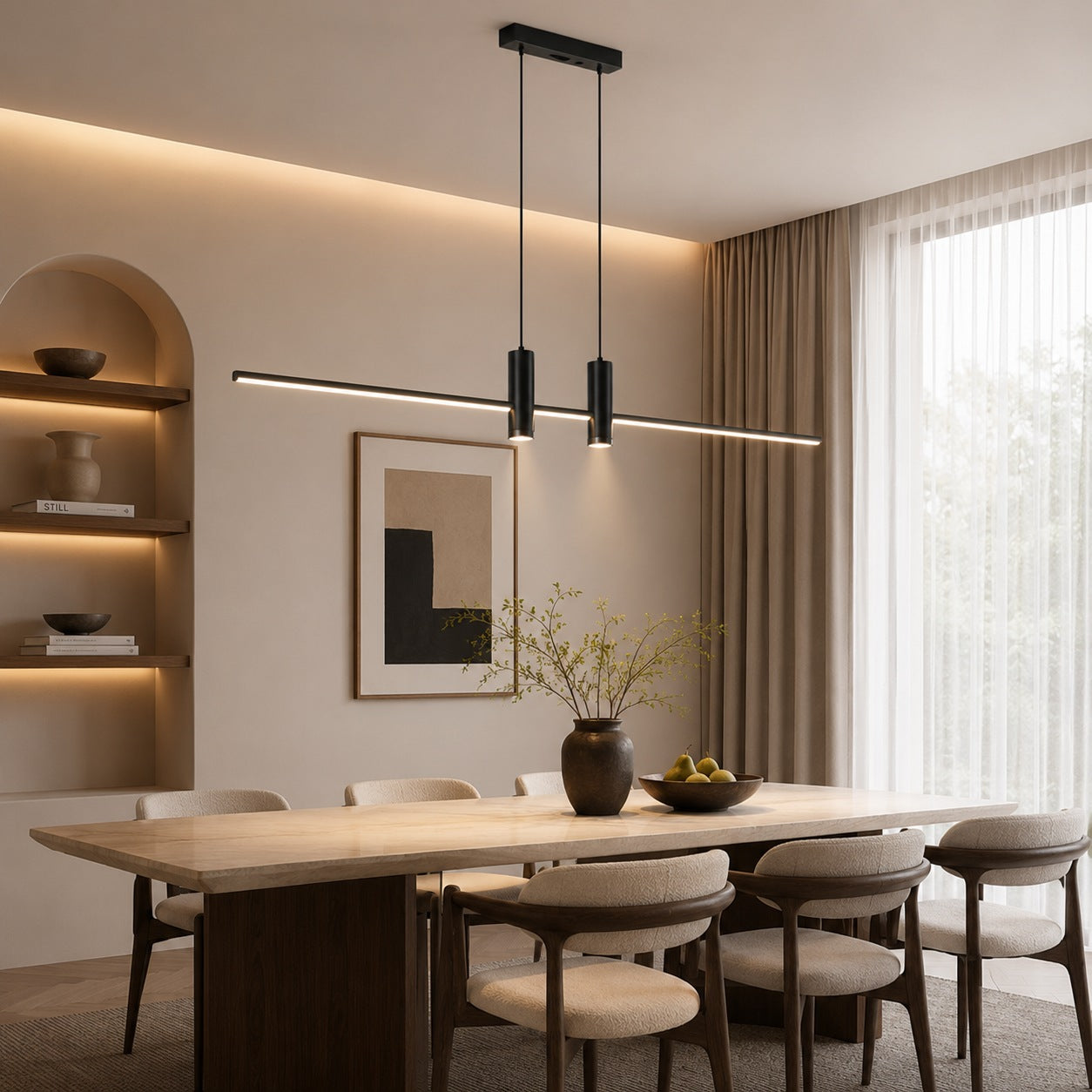 Moderní nastavitelná závěsná lampa, kovové svítidlo s LED technologií pro osvětlení kuchyně | ribuella