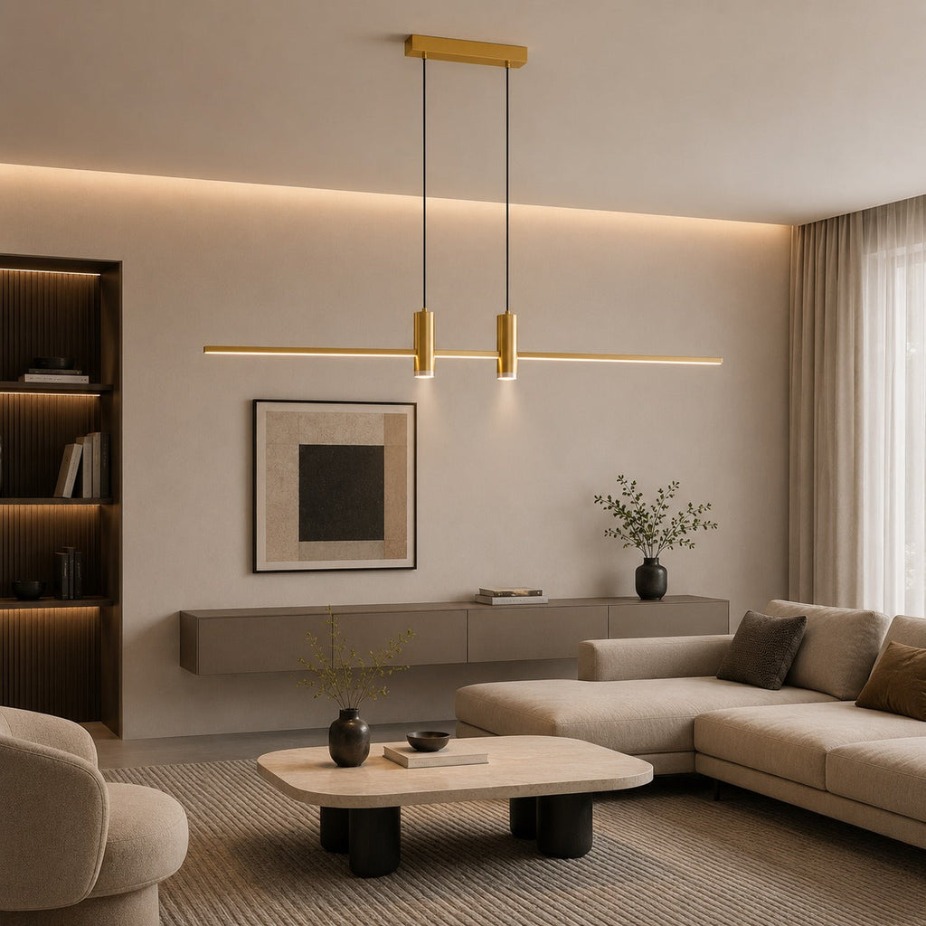 Moderní nastavitelná závěsná lampa, kovové svítidlo s LED technologií pro osvětlení kuchyně | ribuella