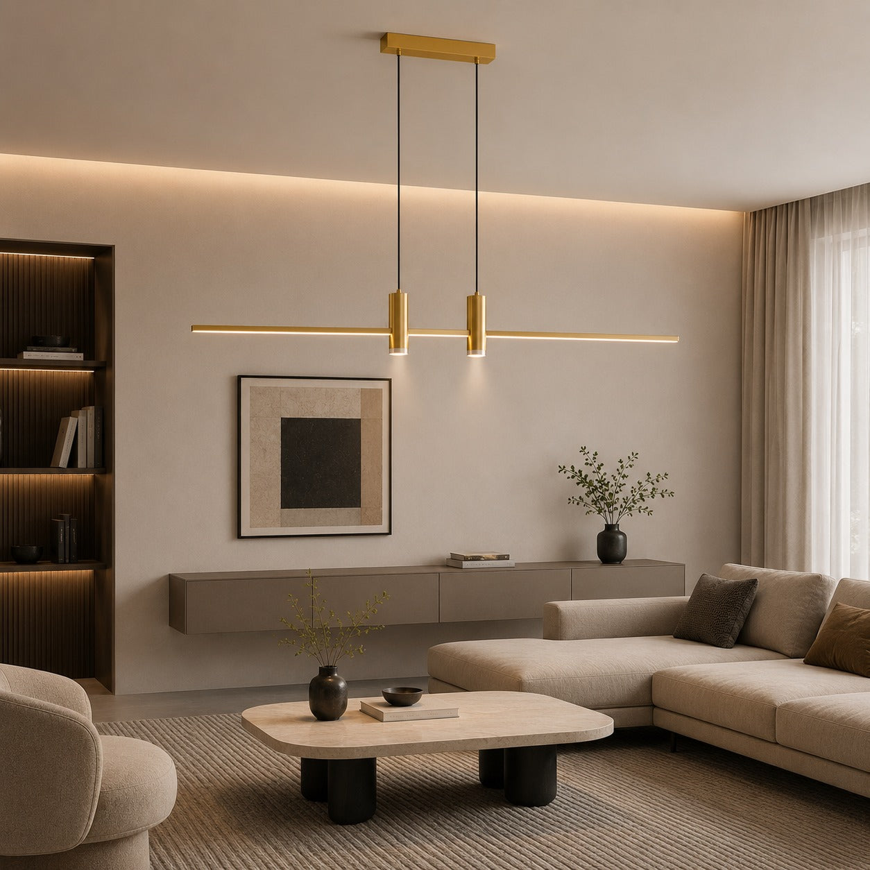 Moderní nastavitelná závěsná lampa, kovové svítidlo s LED technologií pro osvětlení kuchyně | ribuella