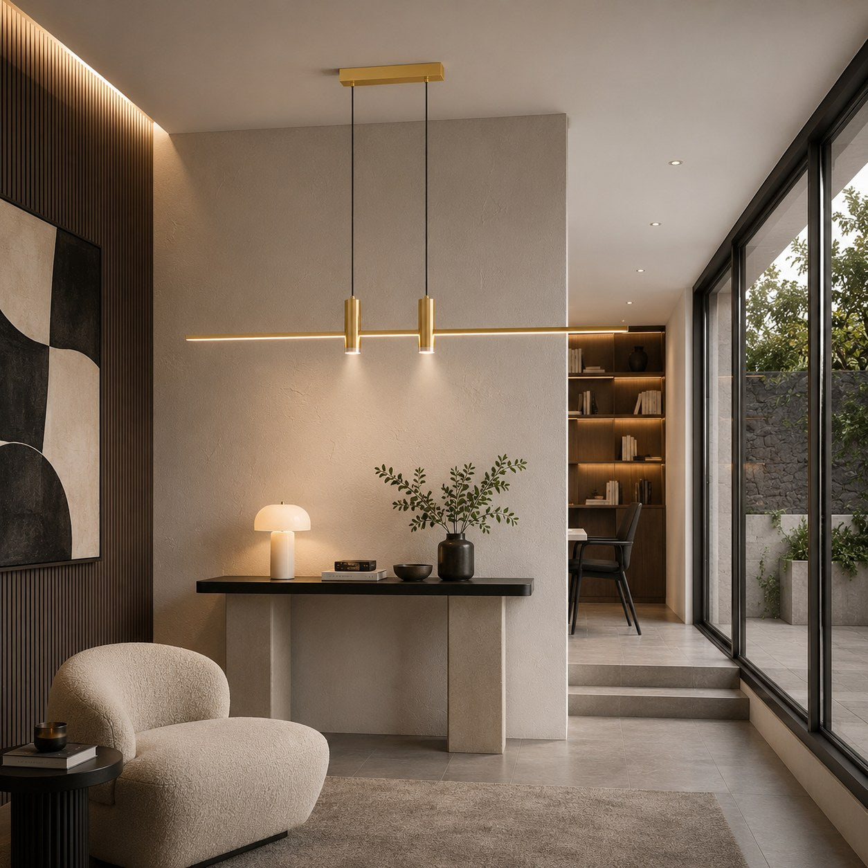 Moderní nastavitelná závěsná lampa, kovové svítidlo s LED technologií pro osvětlení kuchyně | ribuella