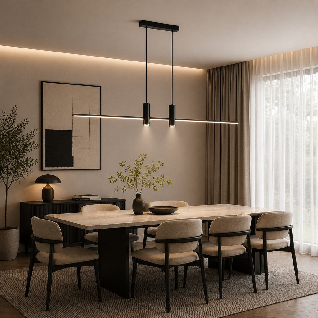 Moderní nastavitelná závěsná lampa, kovové svítidlo s LED technologií pro osvětlení kuchyně | ribuella