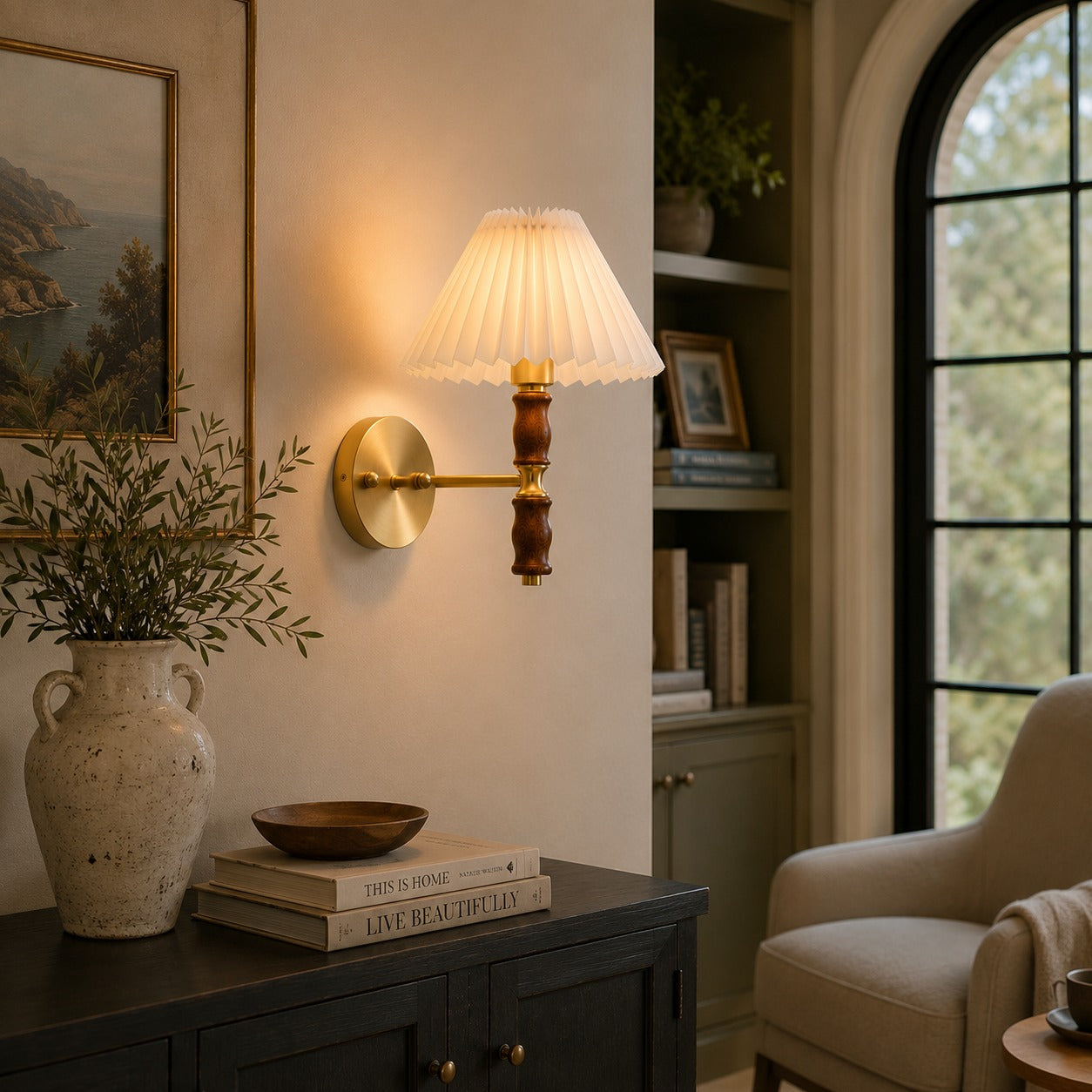 Modern Adjustable Wall Light Sconce in Walnut Fabric with LED for Indoor Use | ribuella