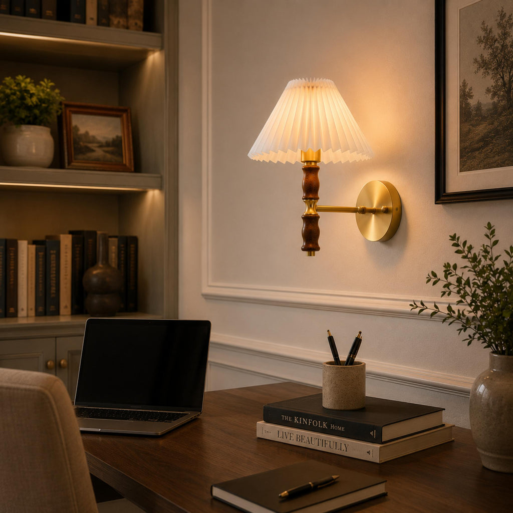 Modern Adjustable Wall Light Sconce in Walnut Fabric with LED for Indoor Use | ribuella