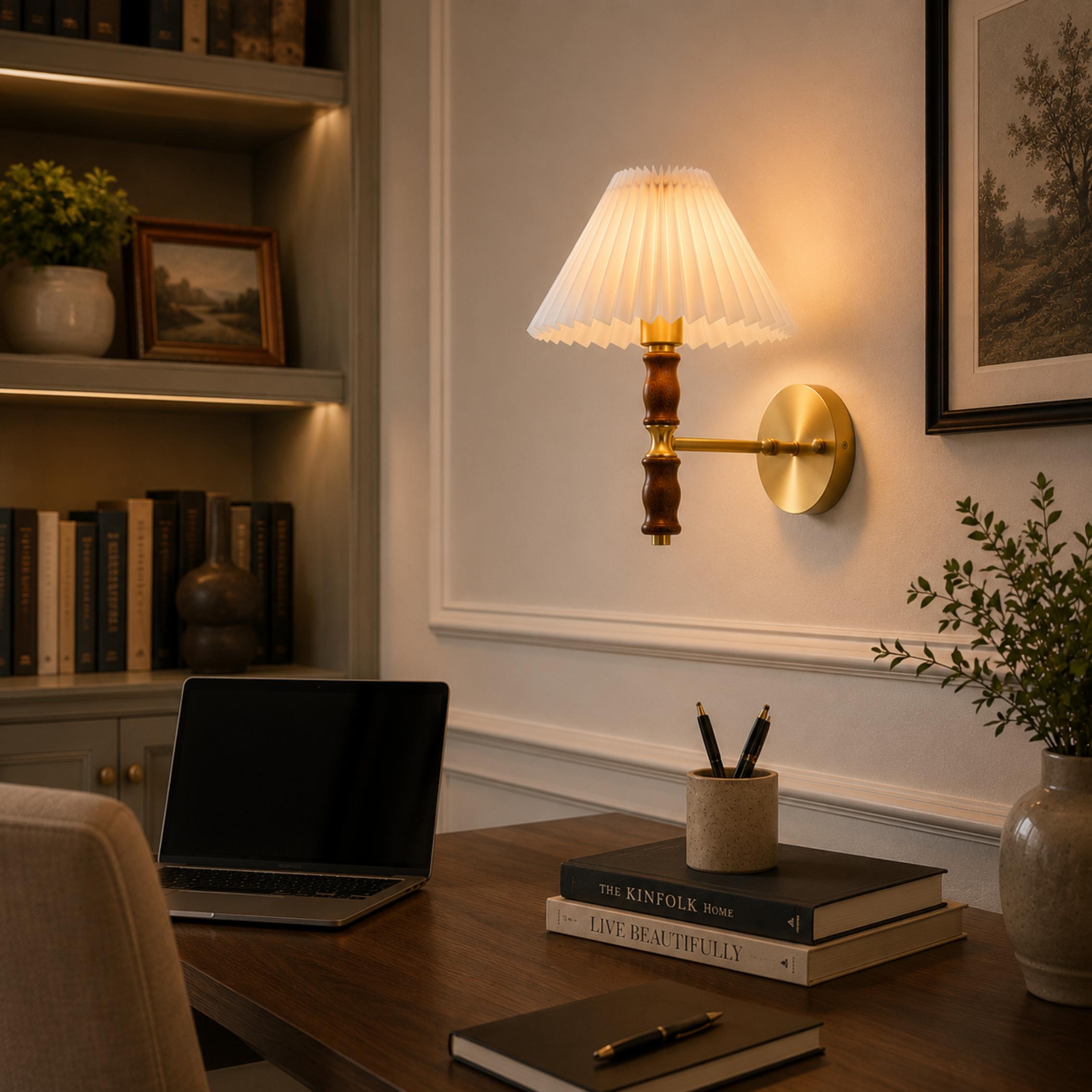 Modern Adjustable Wall Light Sconce in Walnut Fabric with LED for Indoor Use | ribuella