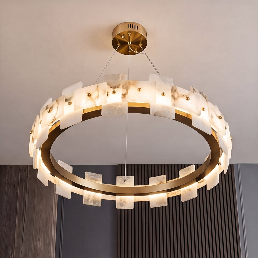 Modern Alabaster Chandelier Ceiling Mounted Brass Finish Dimmable LED Compatible 60W | ribuella