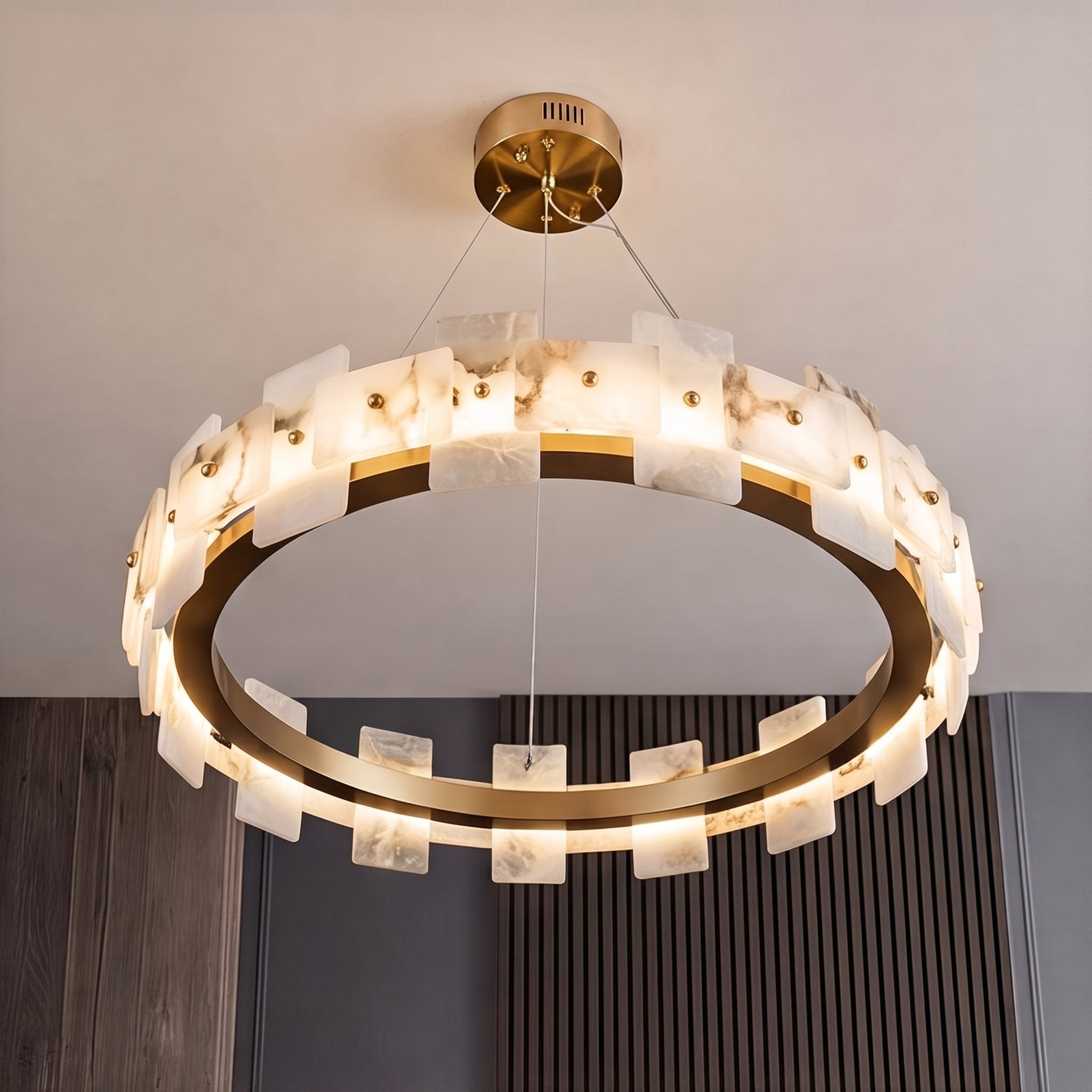 Modern Alabaster Chandelier Ceiling Mounted Brass Finish Dimmable LED Compatible 60W | ribuella