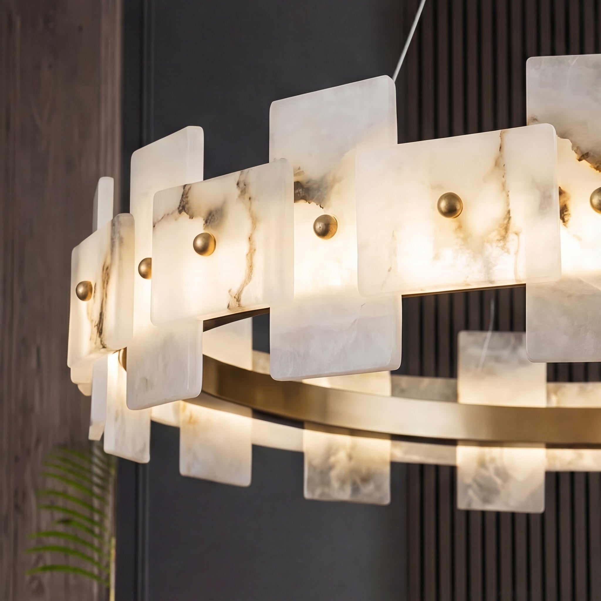 Modern Alabaster Chandelier Ceiling Mounted Brass Finish Dimmable LED Compatible 60W | ribuella