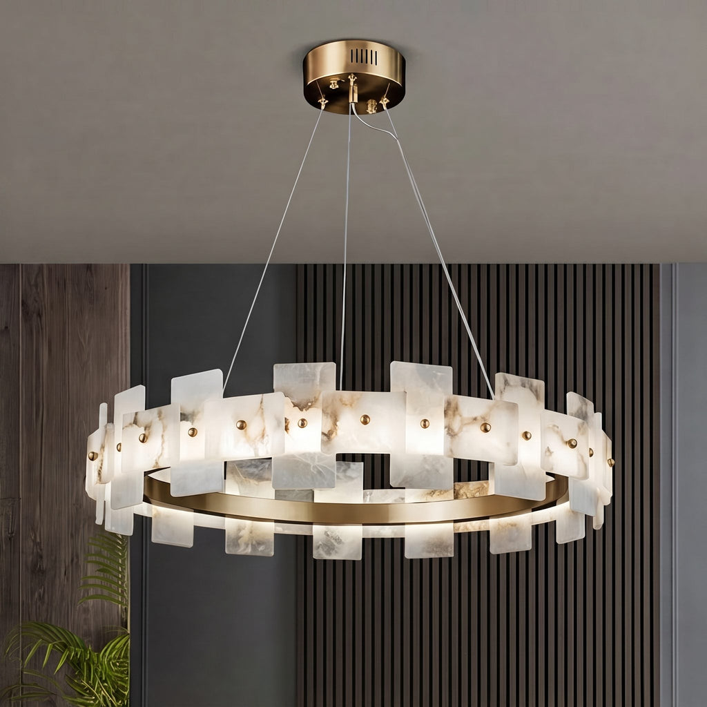 Modern Alabaster Chandelier Ceiling Mounted Brass Finish Dimmable LED Compatible 60W | ribuella